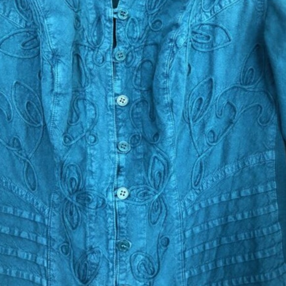 [Soft Surroundings] Western Teal Embroidered Top - Picture 2 of 6